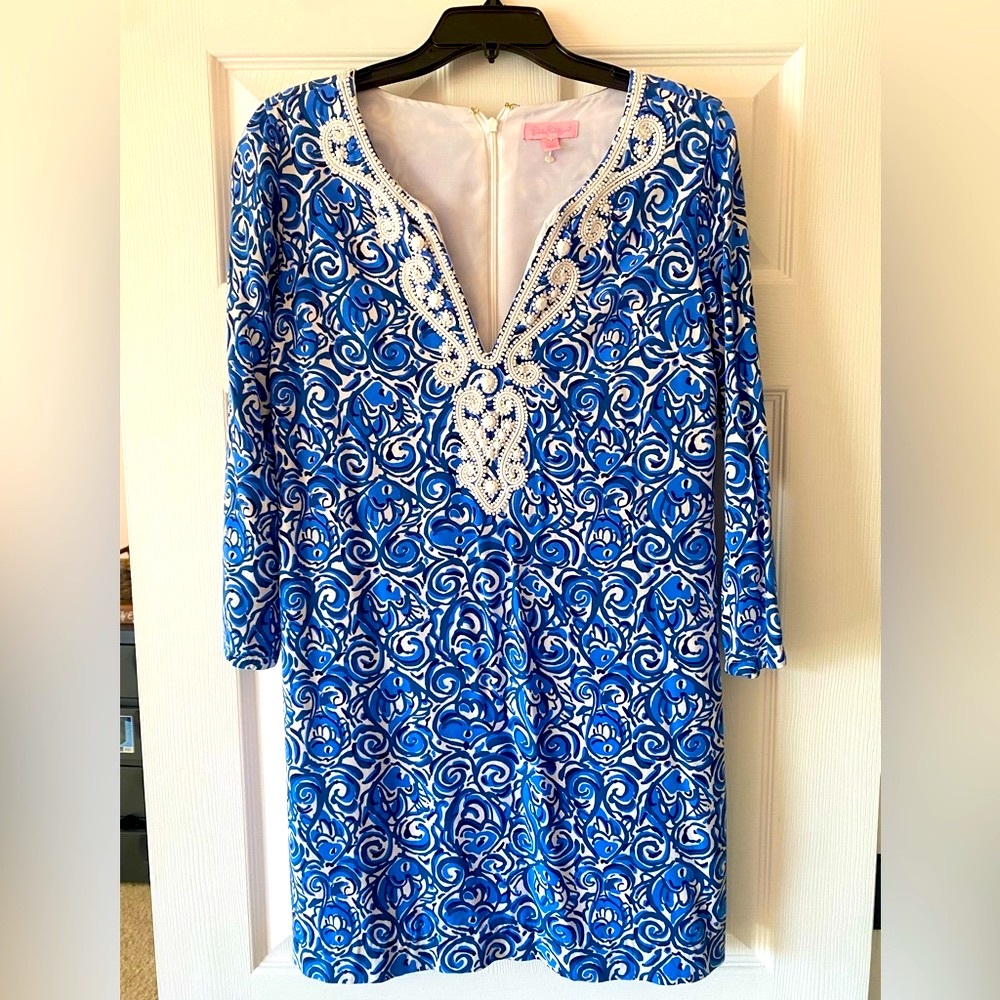 Lilly Pulitzer Beaded Juliana Blue/White Tunic Dress